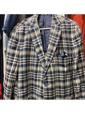 Ralph Lauren Navy and Cream Plaid Sport Coat